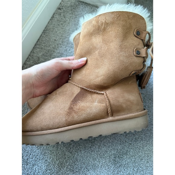 UGG Boots‎ Women's Chestnut Suede Sheepskin Shearling Lace Up Tassel Sz 10 - Picture 4 of 8